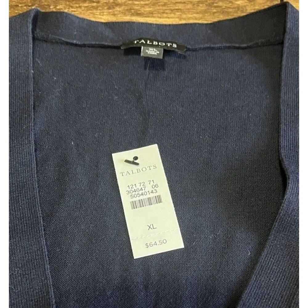 Talbots Women Cotton  Blend Navy Short Sleeve Button Up Top XL NWT